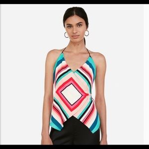 Express Printed Wrap V-Neck Tie Back Halter Cami